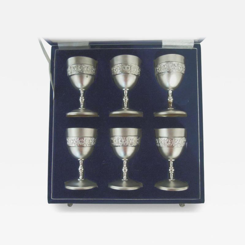 Set of 6 Fancy Silver Gilt Wine Cups in Case