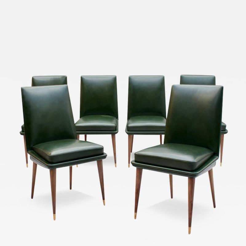 Set of 6 Fine French 1950s Leather upholstered Dining Chairs