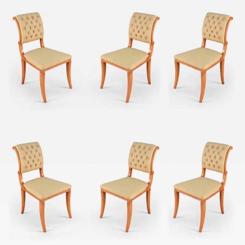 Set of 6 French Sycamore Silk Side Chairs
