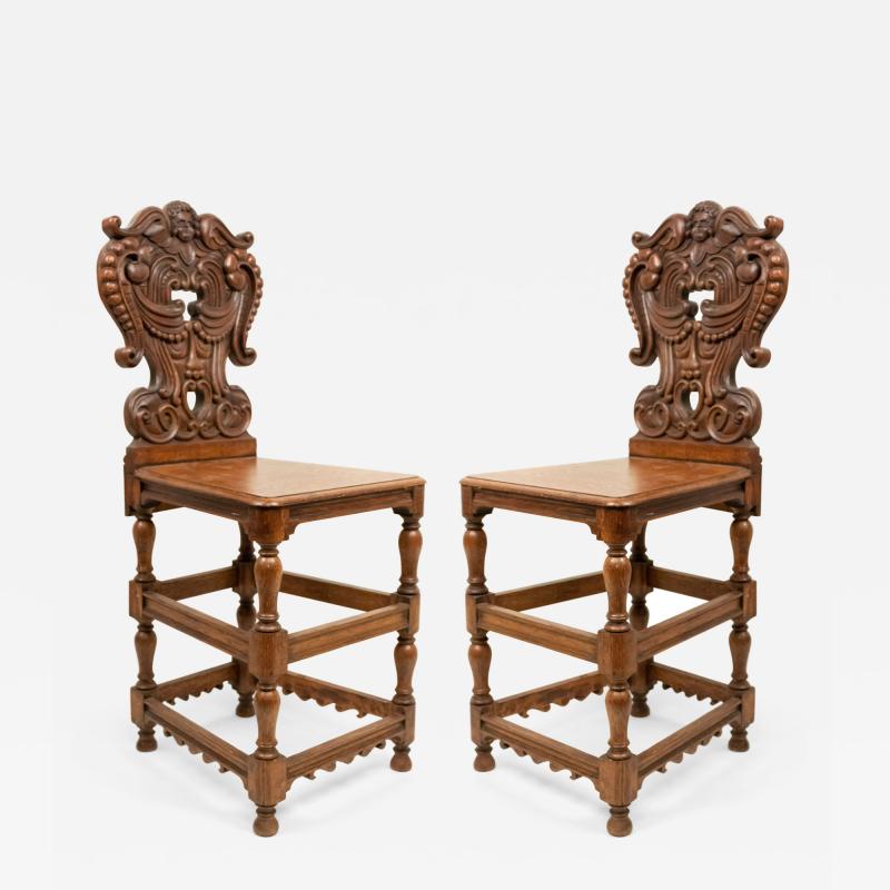 Set of 6 Italian Renaissance Oak Cupid Sgabelli