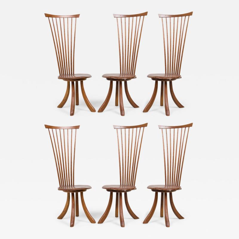 Set of 6 Jeffrey Greene Mid Century American Modern Walnut High Back Dining Side
