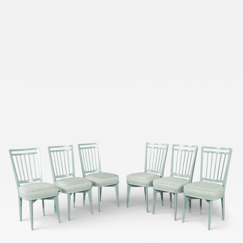 Set of 6 Mid Century Modern Dining Chairs in Sage Green Lacquer