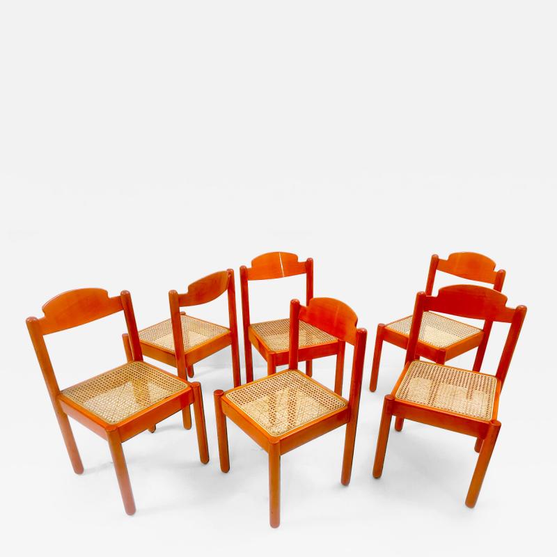 Set of 6 Mid Century Modern Orange Dining Chairs