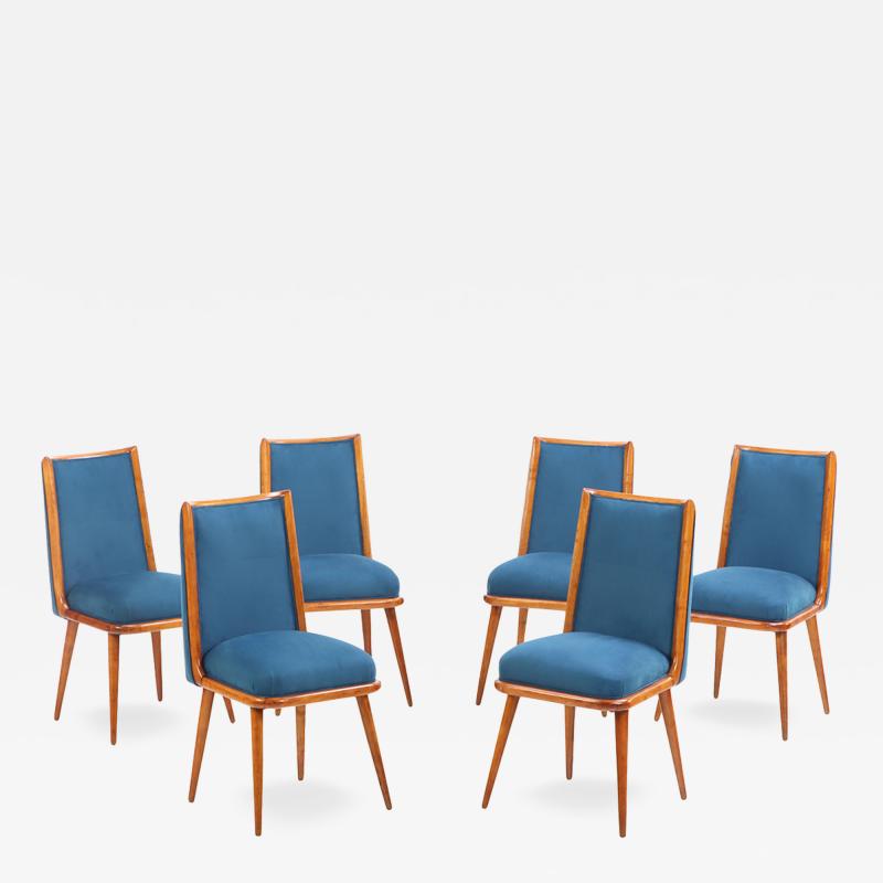Set of 6 Mid Century Modern Wood and Upholstered Dining Chairs C 1960 