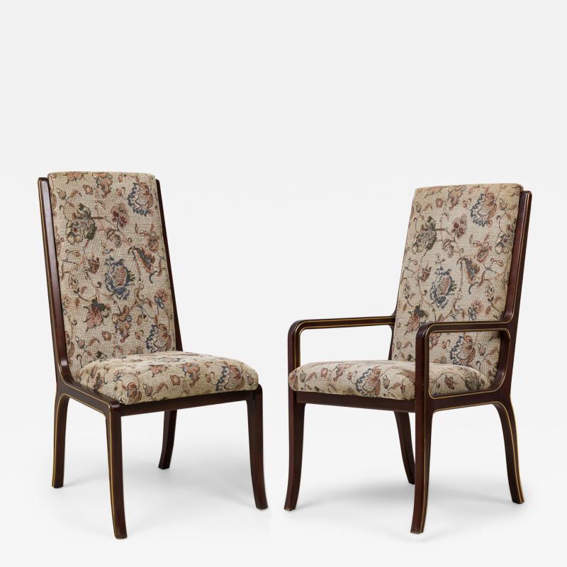 Set of 6 Mid Century Neo Classic Style Mahogany and Brass Dining Chairs