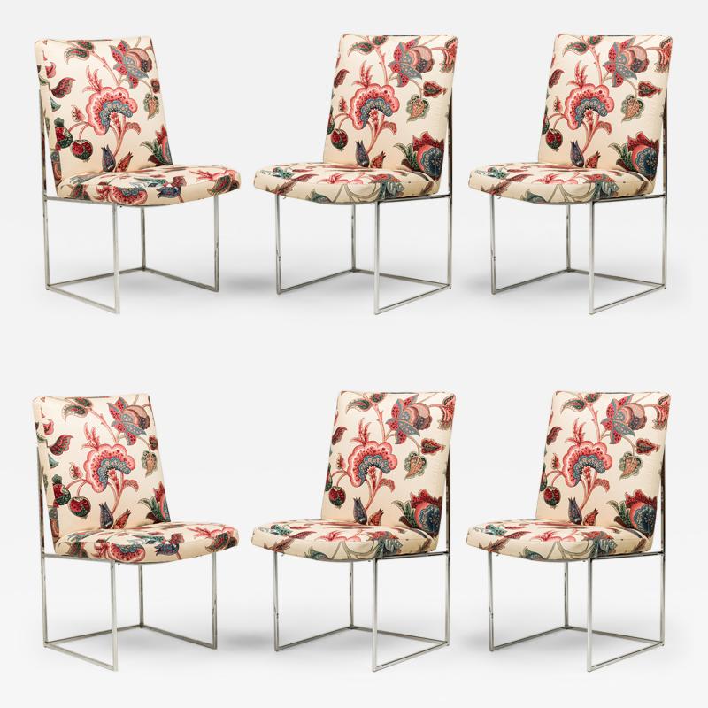 Set of 6 Milo Baughman for Thayer Coggin Mid Century Floral Fabric Captain Din