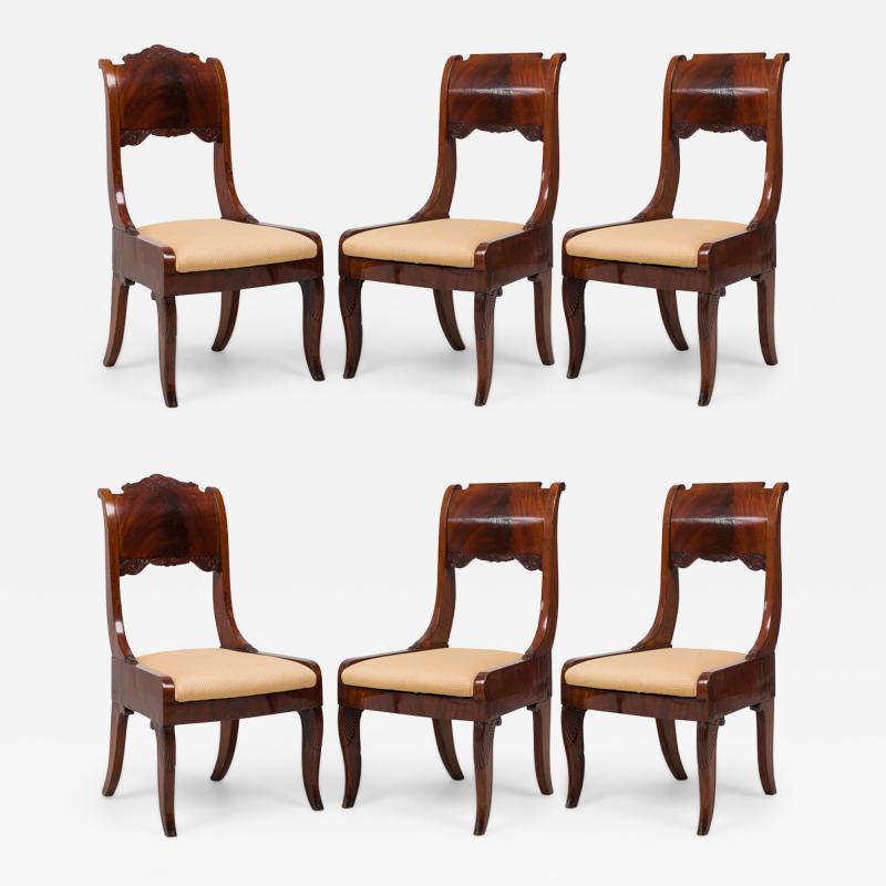 Set of 6 Russian Neo Classic Mahogany Upholstered Dining Chairs