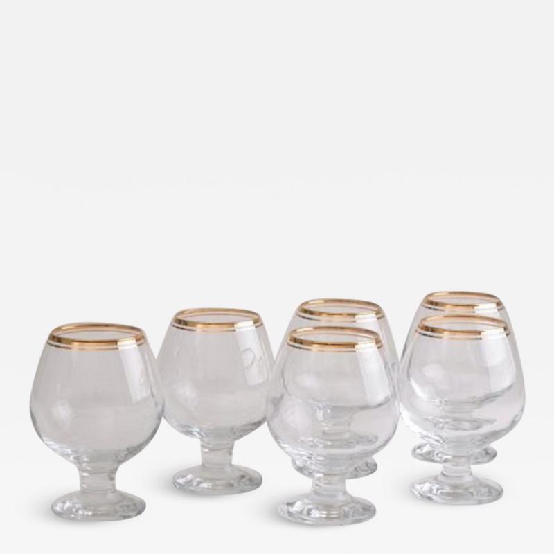 Set of 6 Vintage Gold Rimmed Brandy Glasses c 1960