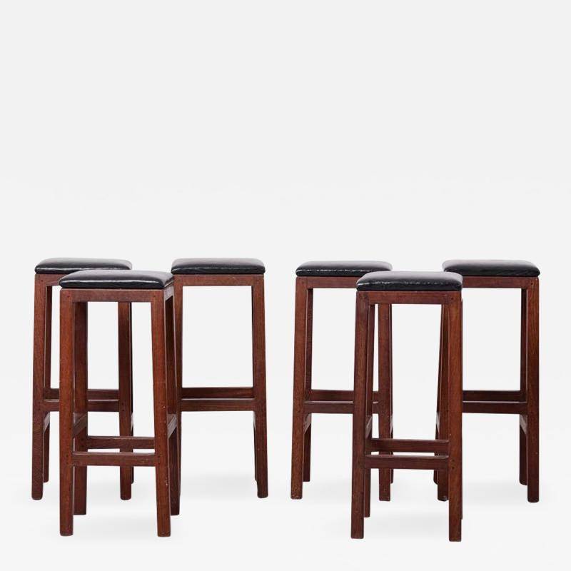 Set of 6 Wood and Leather Barstools