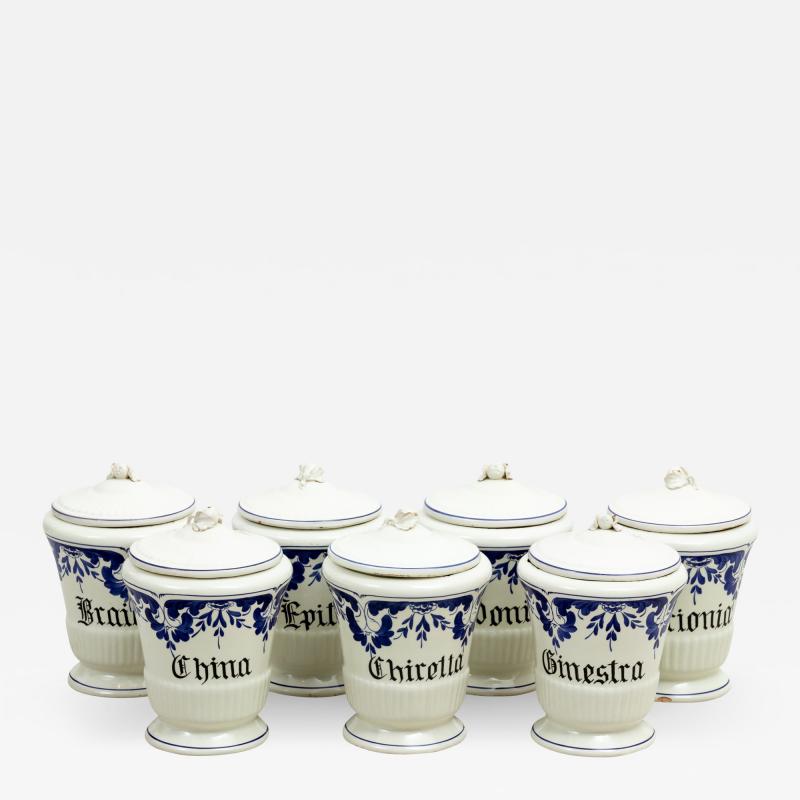 Set of 7 Blue White apothecary jars