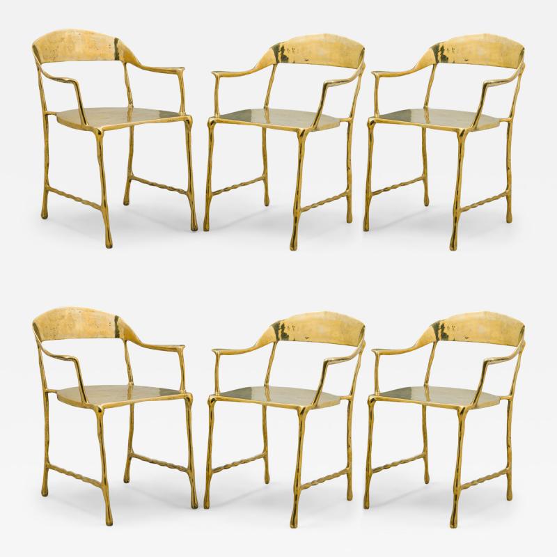 Set of 7 Contemporary Polished Bronze Almeida Dining Armchairs