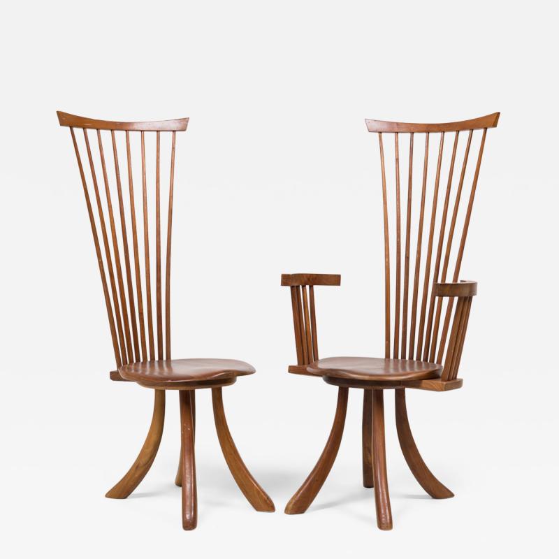 Set of 7 Jeffrey Greene Modern Walnut High Back Dining Chairs