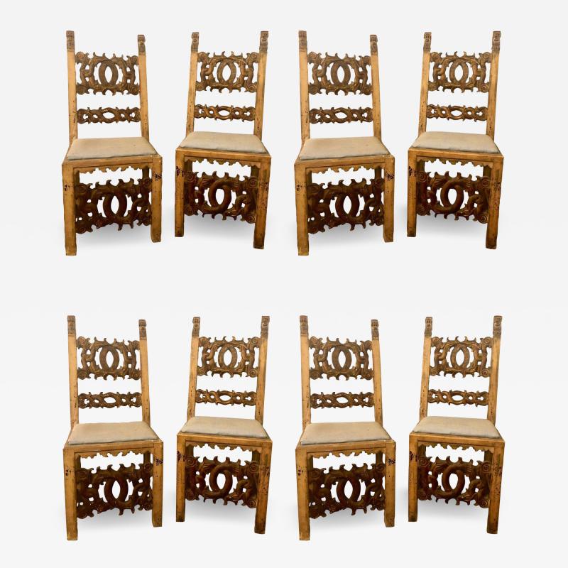 Set of 8 19th Century Italian Renaissance Revival Carved Dining Chairs