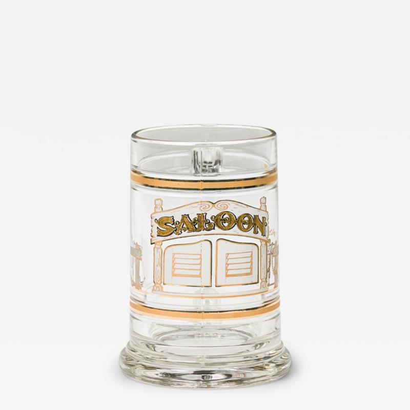 Set of 8 American Mid Century Glass Beer Mugs with Gold Trim