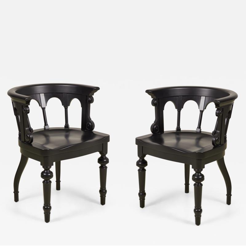 Set of 8 Contemporary Round Backed Painted and Carved Dining Chairs