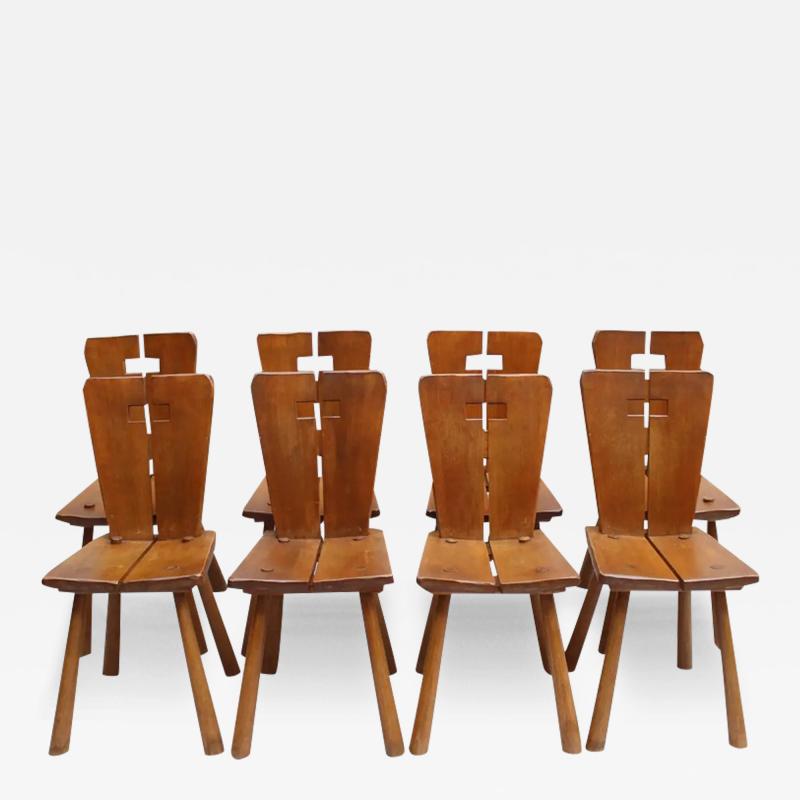 Set of 8 Fine French 1950s Beech Dining Chairs