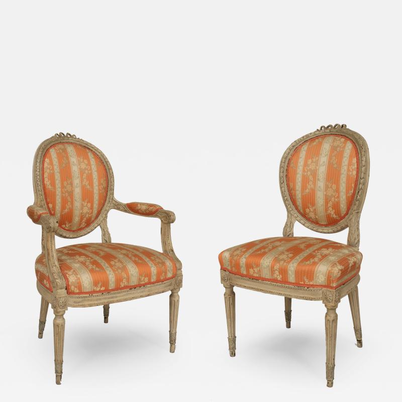 Set of 8 French Louis XVI Damask Dining Chairs