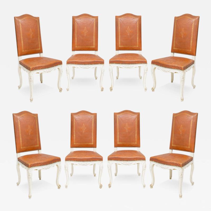 Set of 8 Regence Style Leather Dining Chairs