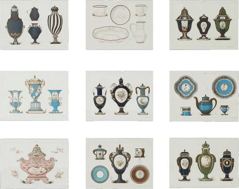 Set of 9 Edouard Garnier Framed Lithograph Prints of Sevres Porcelain