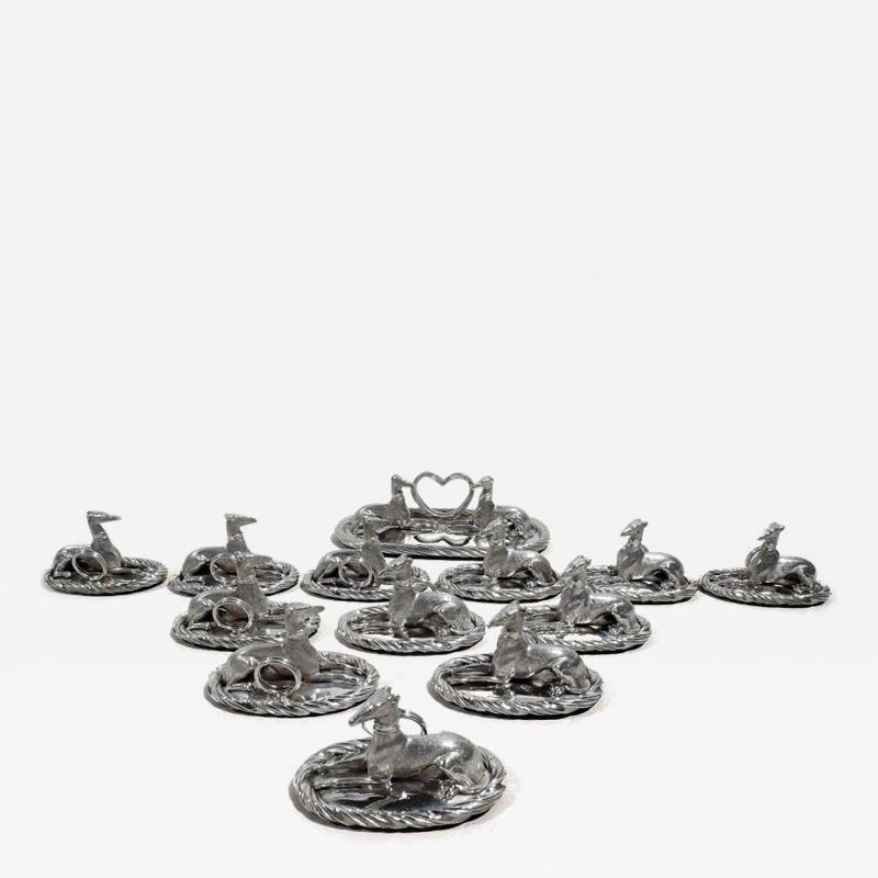 Set of American Sterling Silver Whippet Dog Place Card Menu Holders