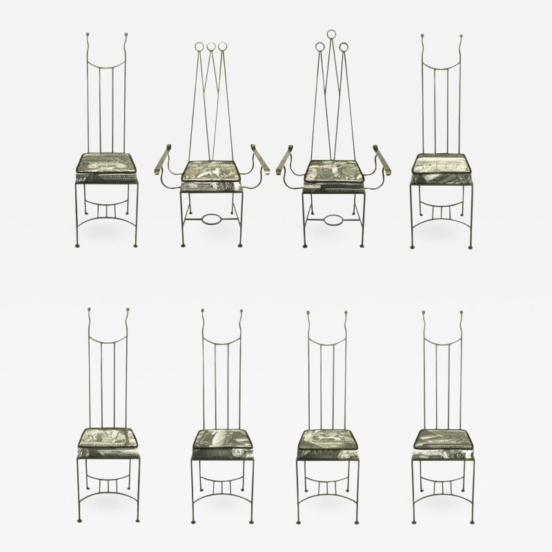 Set of Eight Blackened Wrought Iron Tall Royal Dining Chairs