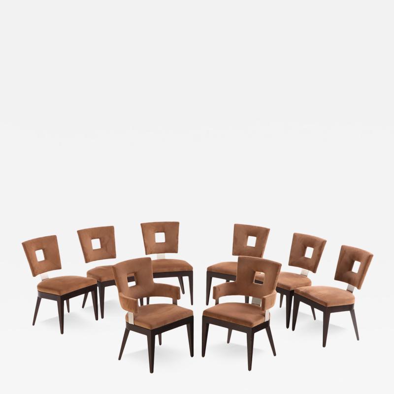 Set of Eight Custom Dining Chairs Attributed to Brueton 