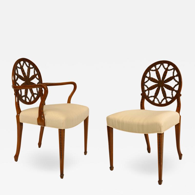Set of Eight English Adam Style Satinwood Chairs