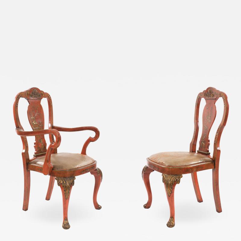 Set of Eight English Queen Anne Chinoiserie Dining Chairs