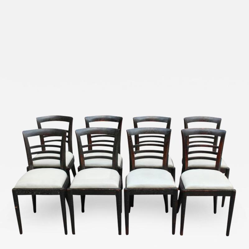 Set of Eight Fine French Art Deco Ebonized Lime Oak Dining Chairs