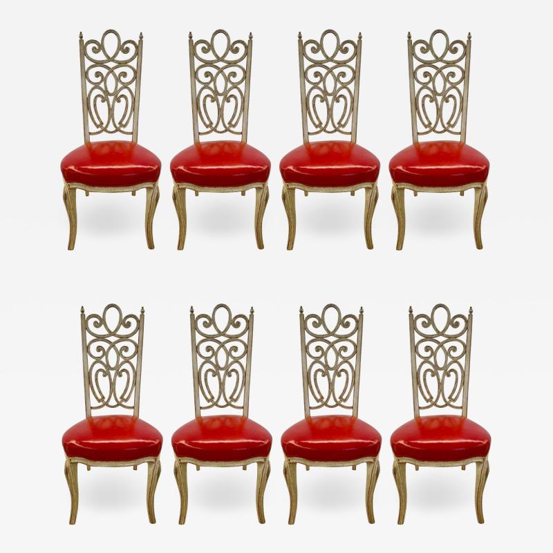 Set of Eight Hollywood Regency Style Louis Pistono Distressed Dining Chairs