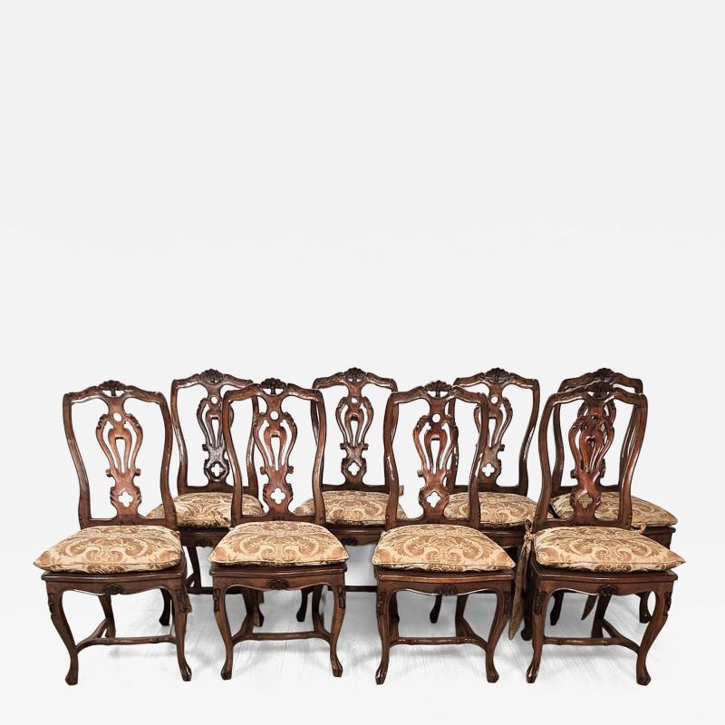 Set of Eight Italian Fruitwood Provincial Dining Chairs circa 1920