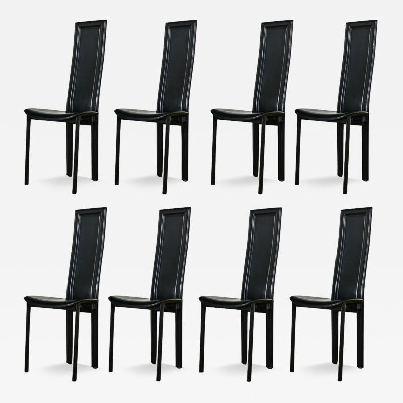 Set of Eight Italian Leather Postmodern Dining Chairs