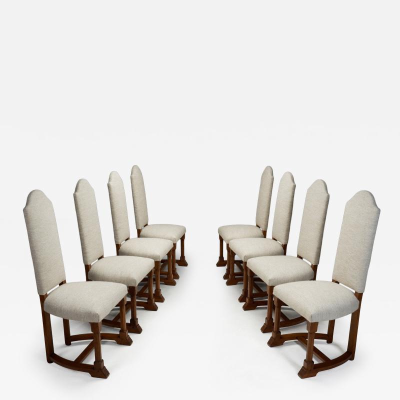 Set of Eight Oak Dining Chairs in Light Upholstery Europe 20th Century