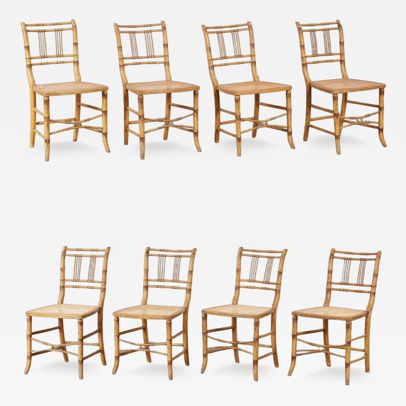 Set of Eight Painted Regency Bamboo Chairs