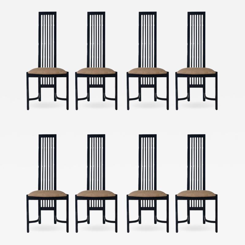 Set of Eight Postmodern High Back Spindle Dining Chairs from Spain in Black