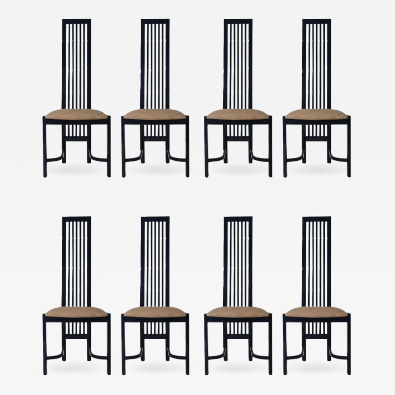 Set of Eight Postmodern High Back Spindle Dining Chairs from Spain in Black