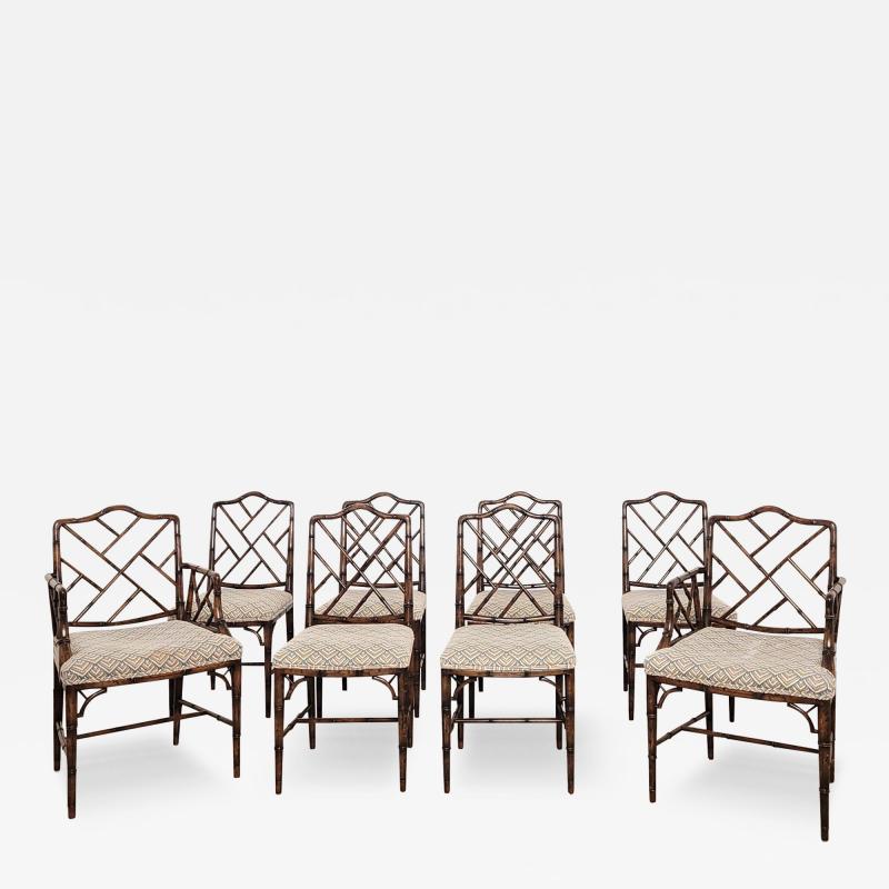 Set of Eight Vintage Chinese Chippendale Style Chairs