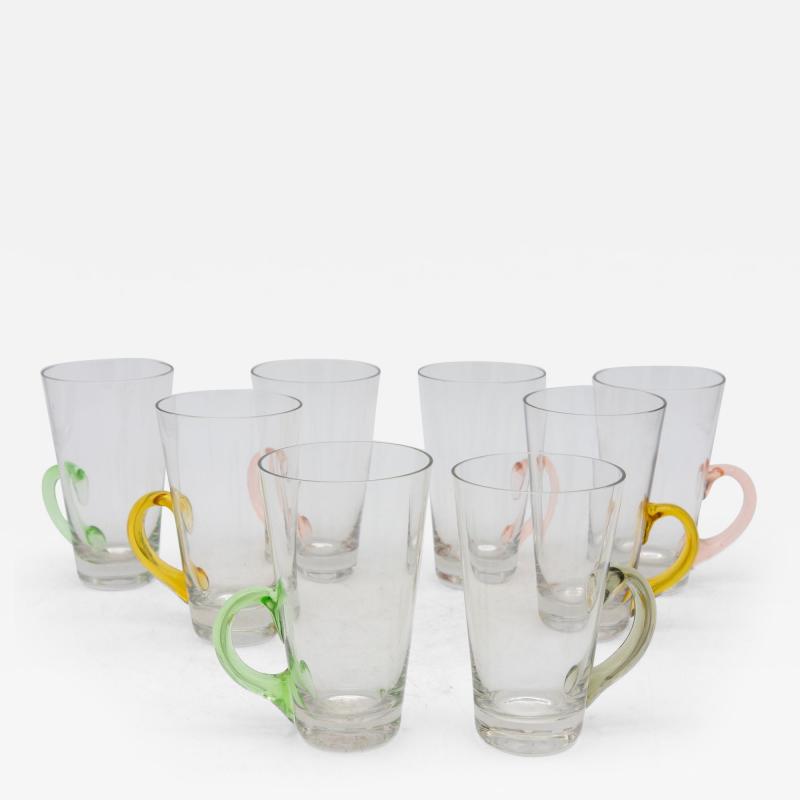Set of Eight Vintage Hot Toddy Glasses with Colorful Handles