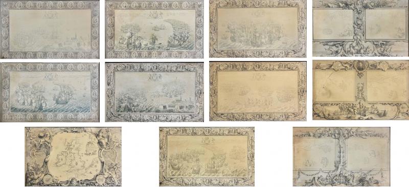 Set of Eleven Colored Engravings of the Defeat of the Spanish Armada