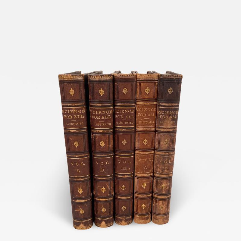 Set of Five Antique Bindings Science for All 19th Century