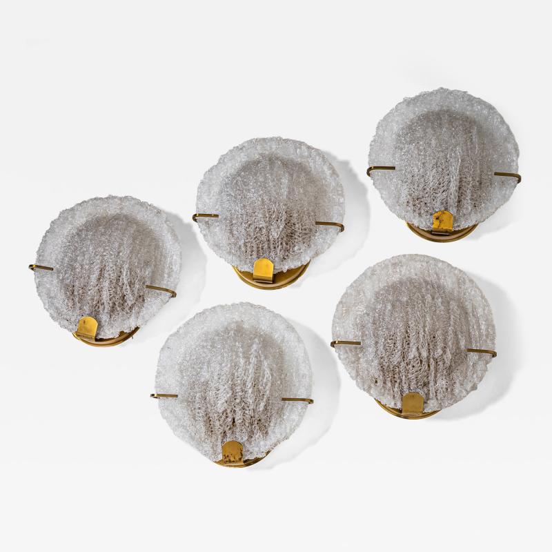 Set of Five Wall Lights with Glass Shades Italy Mid 20th Century