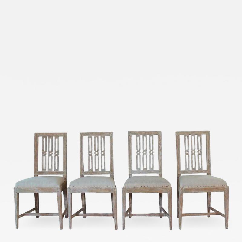 Set of Four 18th Century Swedish Gustavian Square Back Chairs in Original Paint