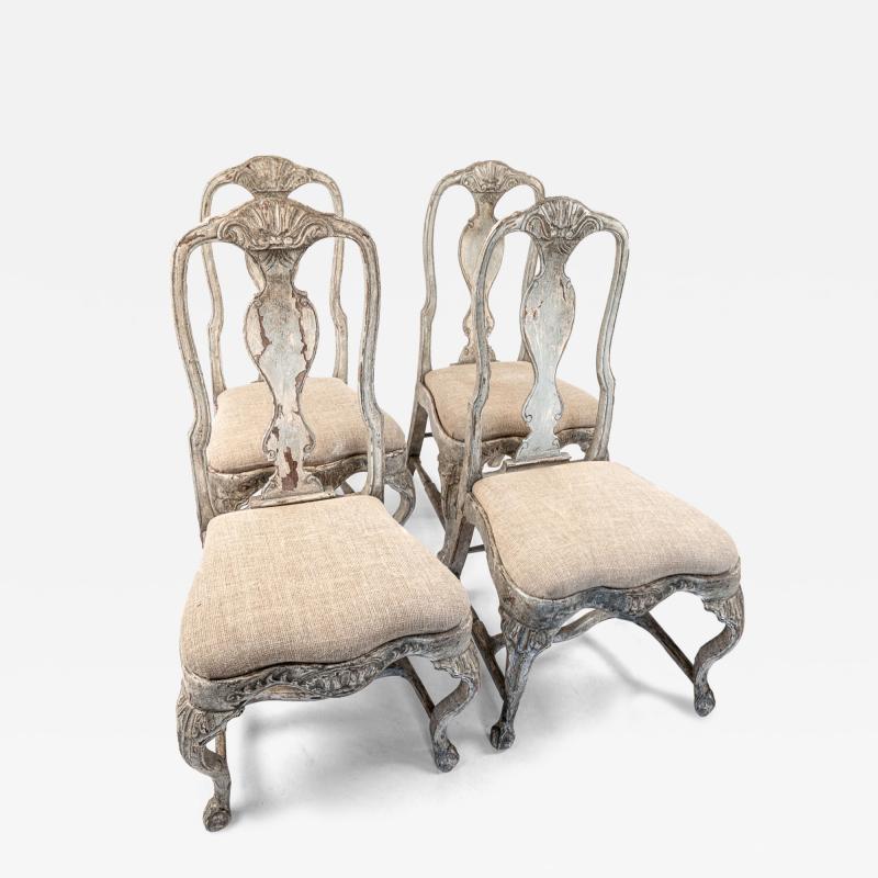 Set of Four 19th Century Swedish Rococo Revival Side Chairs