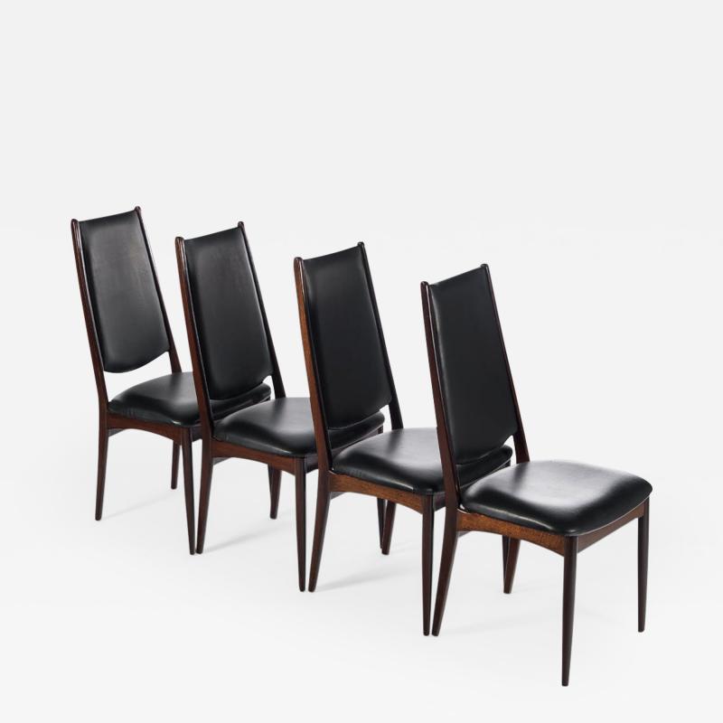 Set of Four 4 Afromosia Danish Modern High Back Dining Chairs c 1970s