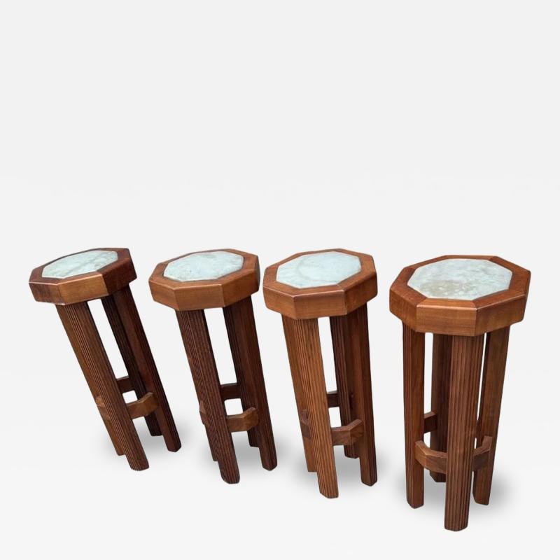 Set of Four Art Deco Bar Stools with Octagonal Inset Tops