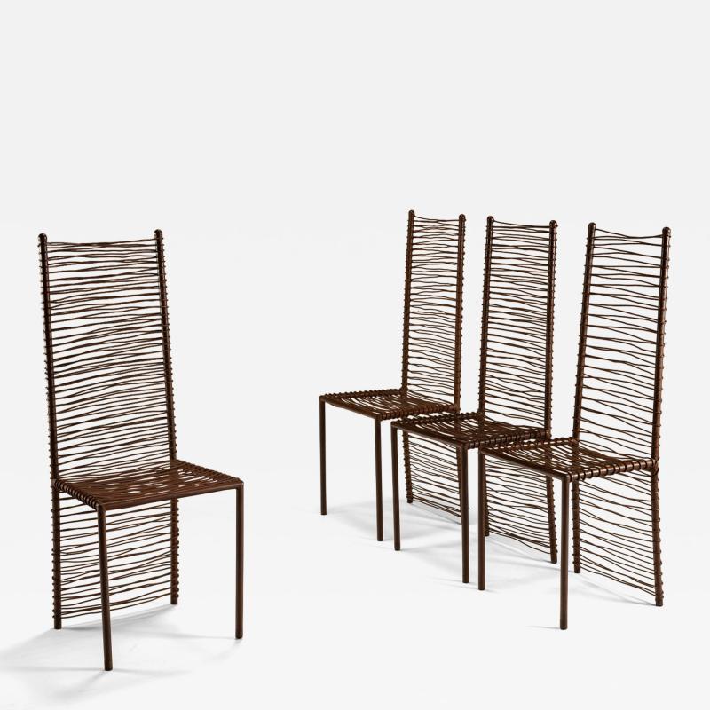 Set of Four Artisanal French Iron Highback Chairs 1980s