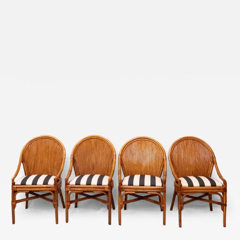 Set of Four Bamboo Chairs with Wicker Backrests 1970s