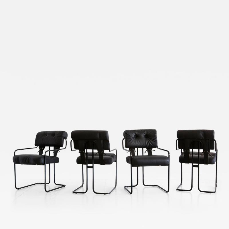 Set of Four Black Leather Pace Tucroma Chairs