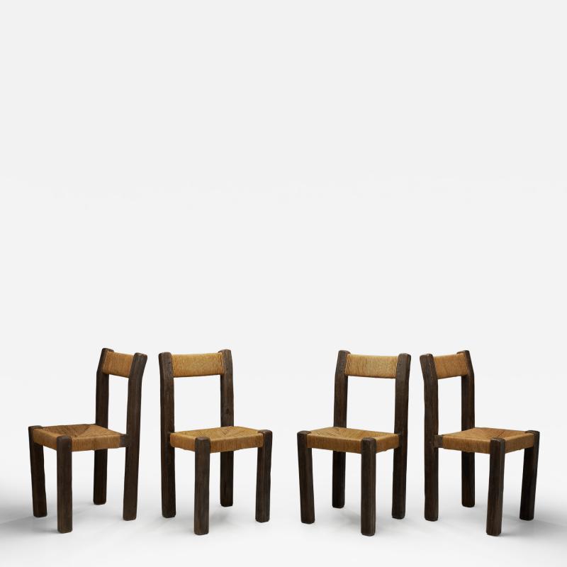 Set of Four Brutalist Dining Chairs with Rope Seats Europe ca 1960s