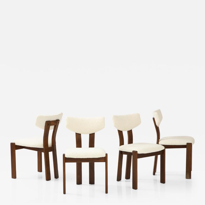 Set of Four Danish Teak Sculpted Upholstered Dining Chairs Denmark circa 1950